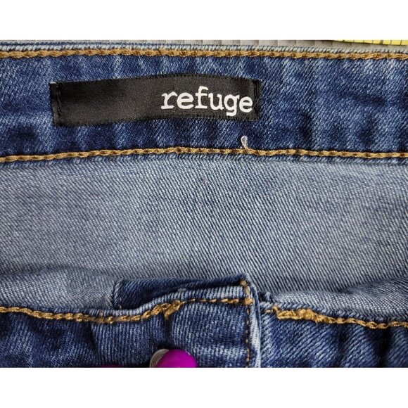 Refuge Distressed Denim Button-Front A-Line Skirt Sz 10 Cotton Blue Western - Picture 4 of 6